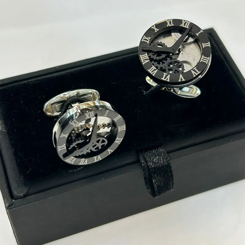 A Pair of Metal Steel Black Watch Look Men's Fashion Cufflinks